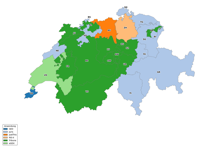 Übersicht der Fachapplikationen in den Staatsanwaltschaften der 26 Schweizer Kantone — Tribuna, JURIS und kantonsspezifische Lösungen im Vergleich, Stand 2024